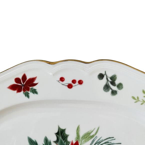 Grace Teaware Poinsettia & Holly Porcelain Oval Serving Tray Christmas New - Picture 8 of 14